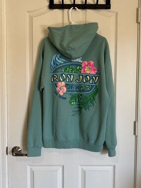 Ron Jon Men’s Seafoam Green Zip-Up Hoodie with Tropical Back Graphic